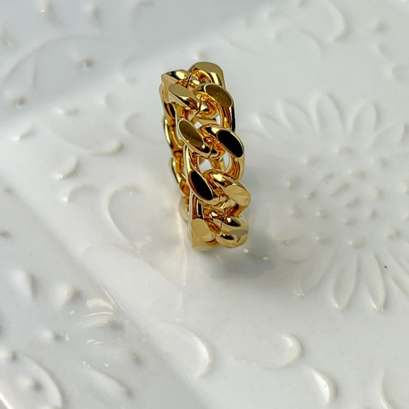 Gold Plated Cuban Chain Ring Gold Trendy Big Ring Size 7 - Picture 6 of 10